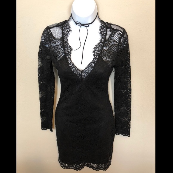 low cut black lace dress